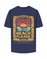 The Mens Tee - Cobalt - Swamis Endless - Left Chest Stacked & Back "BEACH PLEASE" - Printed - Full Color