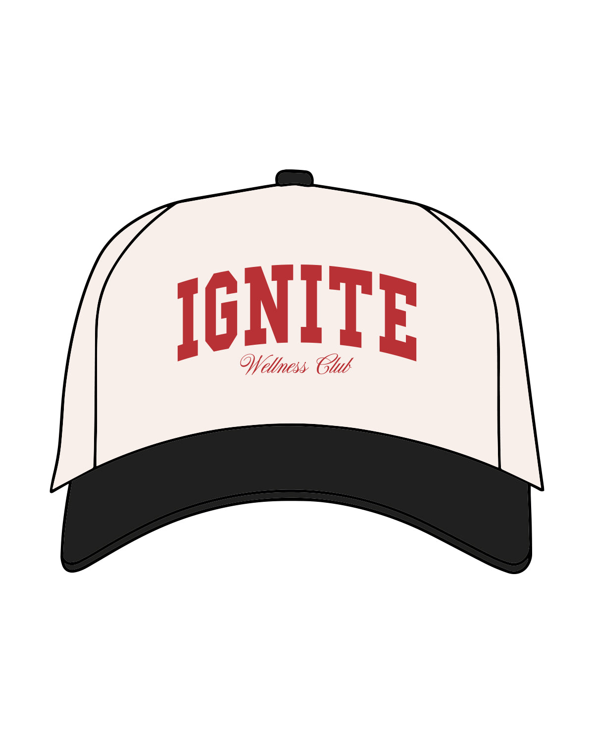 The Canvas Cap - Natural / Black - Center Crown - IGNITE Logo Puff - Wellness Club Logo Flat - Embroidered - Red