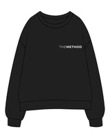 The Womens Crewneck - Black - Method Pilates - Left Chest - White