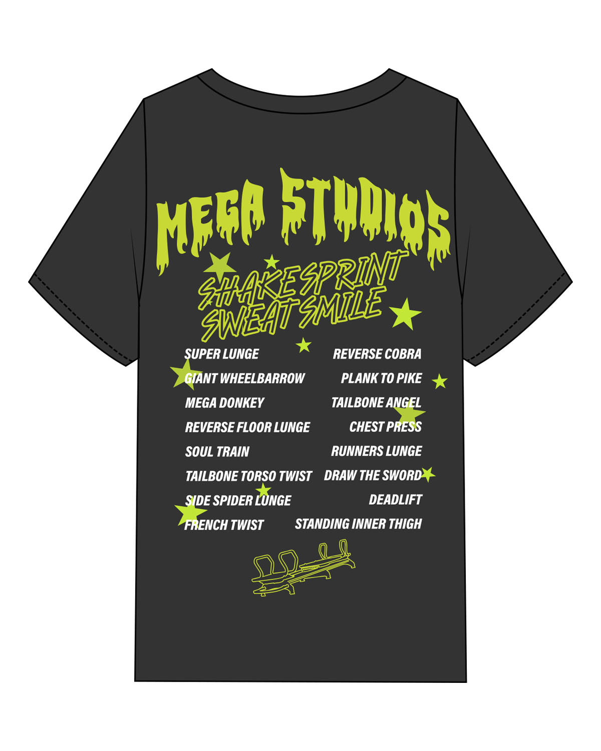 The Mens Heavyweight Tee - Washed Black - Mega NJ - Back Stacked - Printed - Full Color