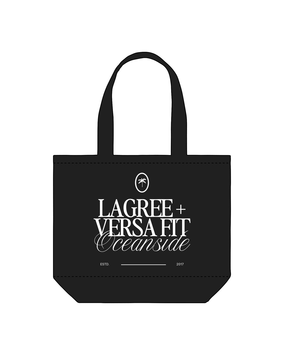 The Tote Bag - Black - Lagree Versa - Center Body Stacked "Oceanside" - Printed - White