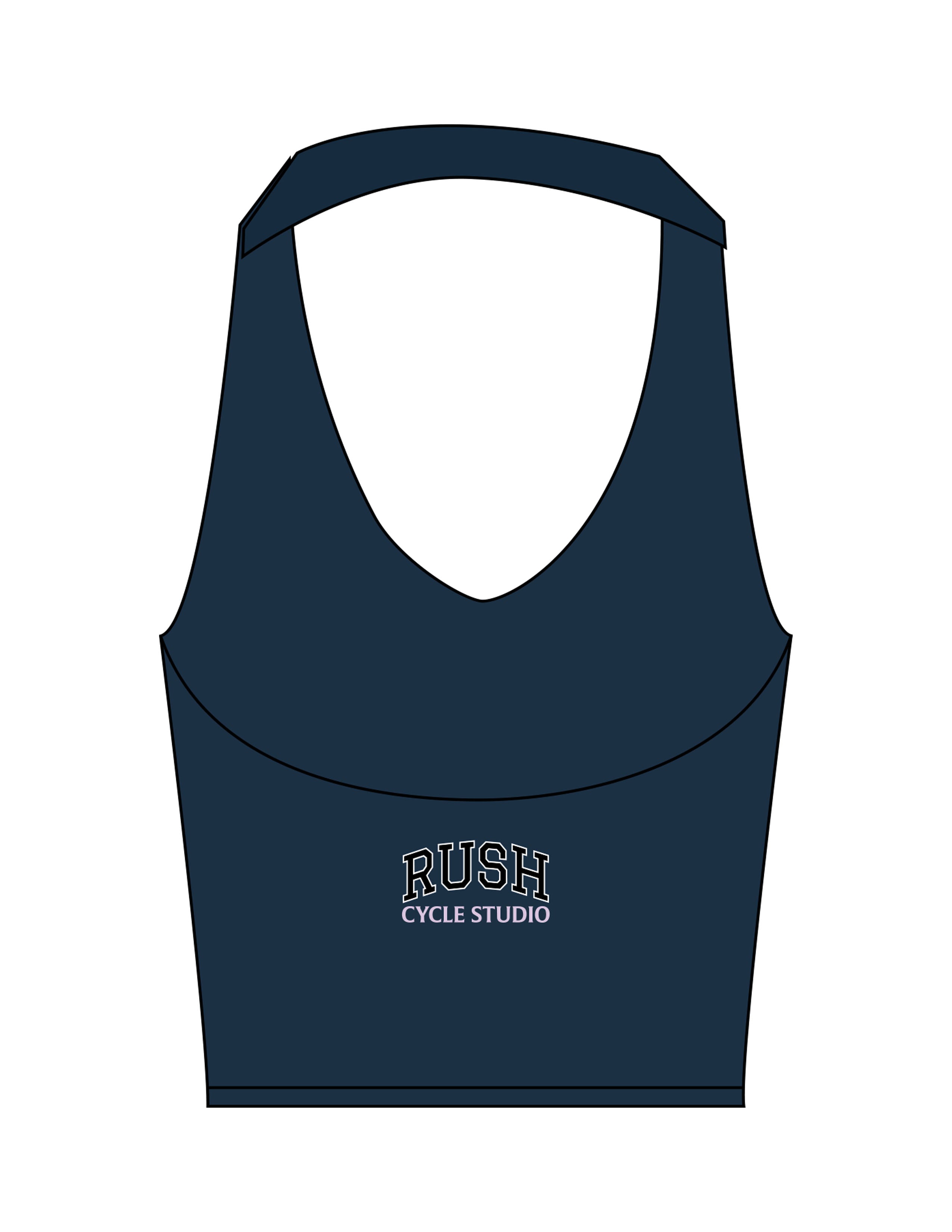 The Halter Tank - Blue - Rush Cycle Studio - Center Back Stacked - Printed - Full Color