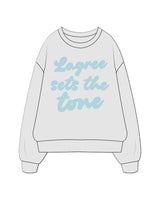 The Mens Crewneck - White Heather -  Tone Wellness Studio - Center Chest Stacked - Printed - Light Teal