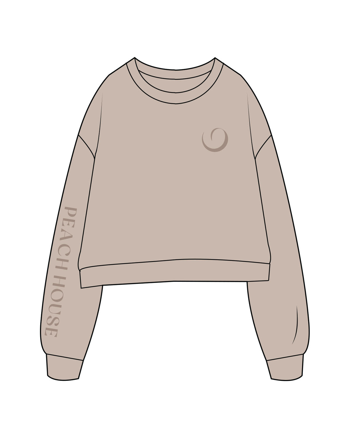The Studio Crop - Taupe - Peach House Pilates - Left Chest & Right Arm - Printed - Tone on Tone