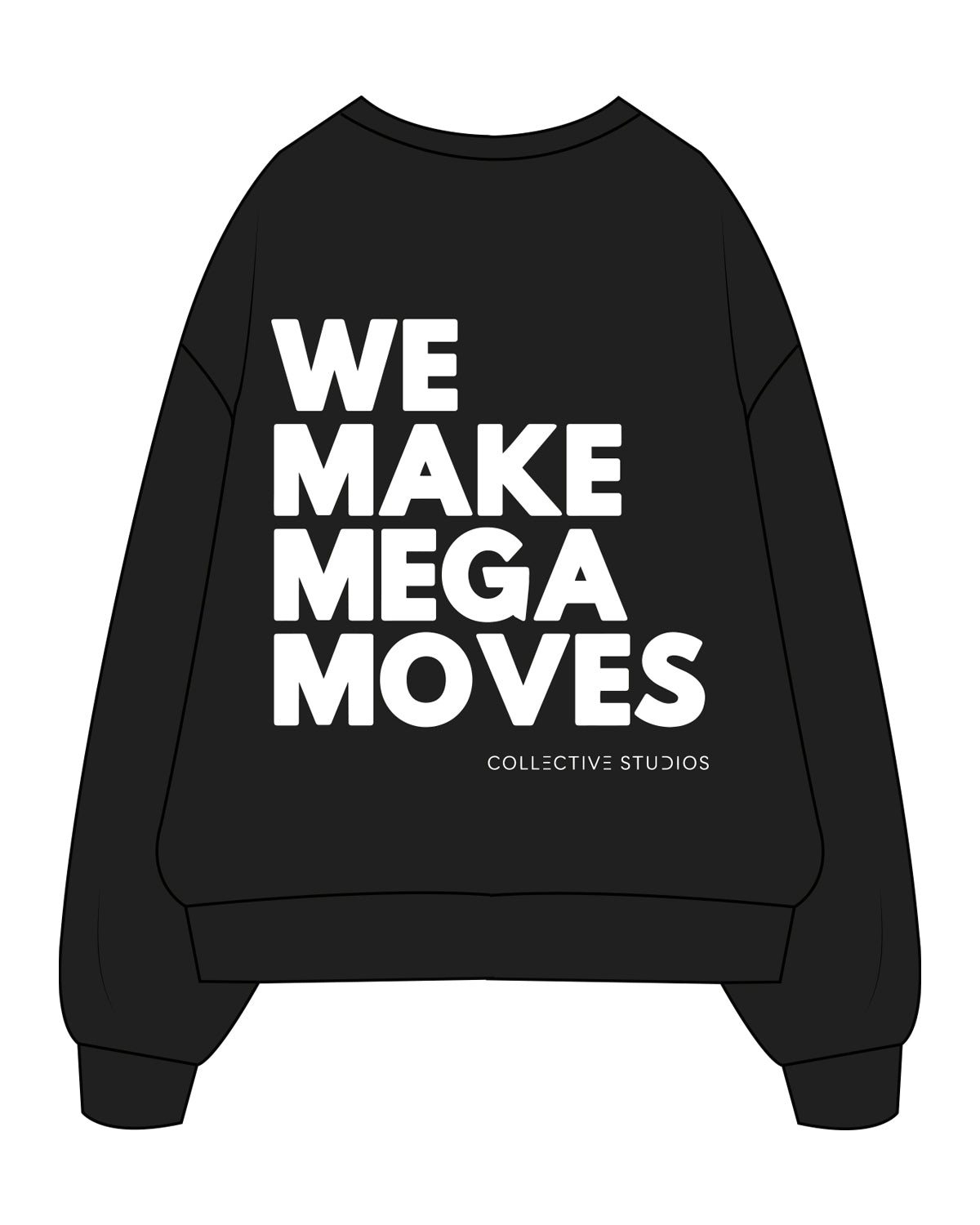 The Mens Crewneck - Black - Collective Studios - Left Chest & Back Stacked - White