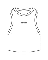 The Ribbed Crop Tank - White - Solos Pilates - Center Chest - Embroidered - Black