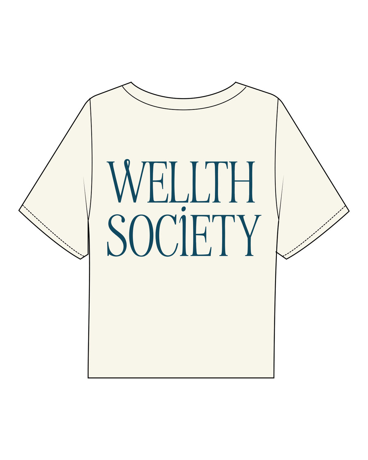 The Boxy Crop Tee - Off White - Wellth Society - Left Chest & Back Stacked - Printed - Teal