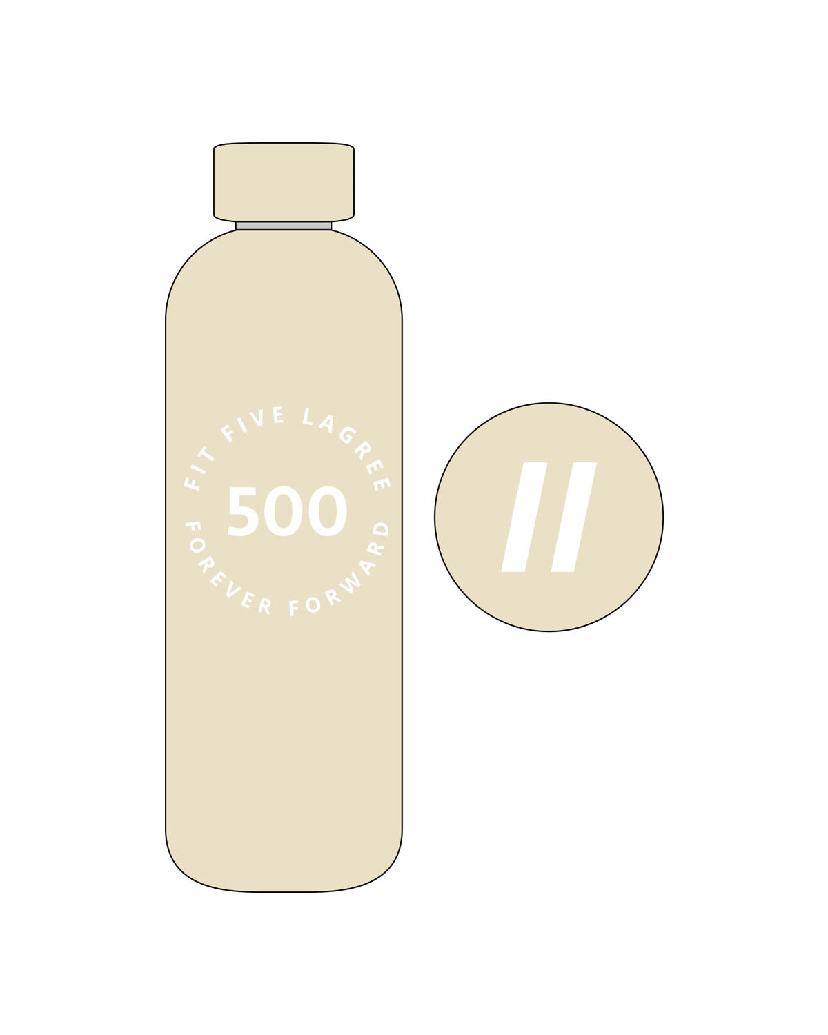 The Water Bottle - Cream - Fit 5 - Center Body & Top Bottle Cap - Printed - White