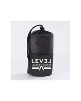 The Gym Towel - Black - Level Fitness - Bottom Text - Embroidered - White