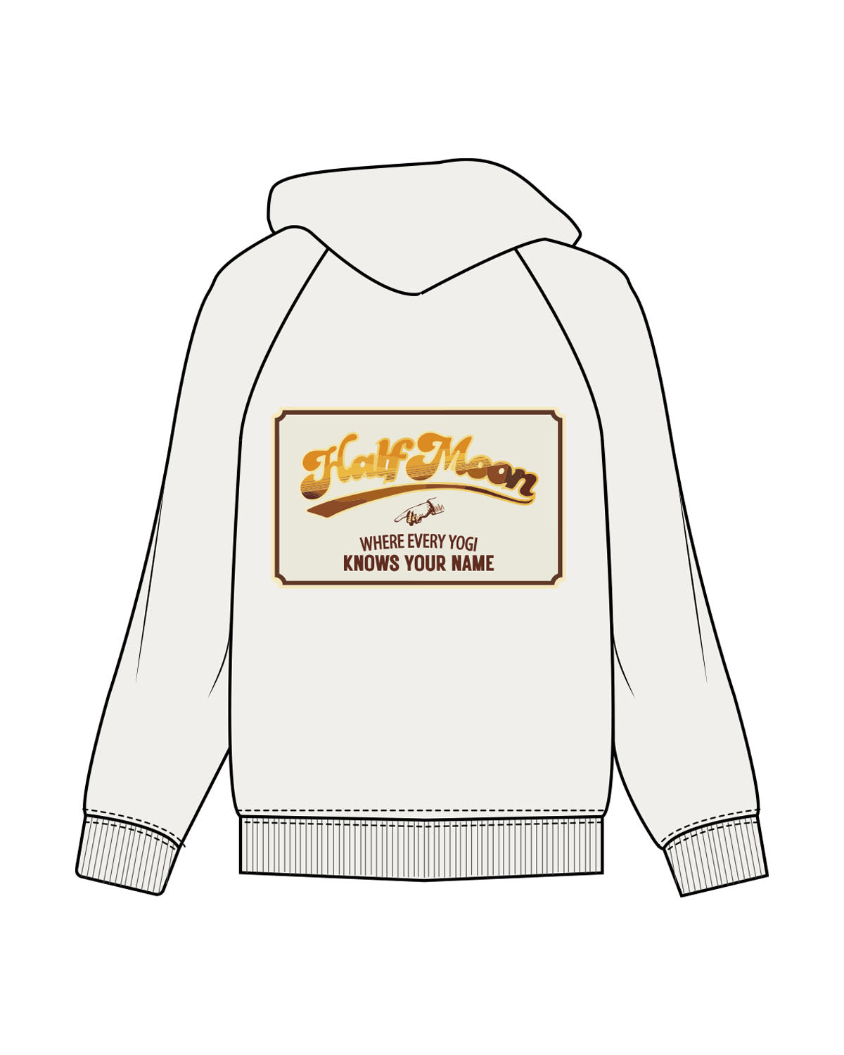 The Mens Hoodie - Washed Off White - Half Moon Yoga - Left Chest & Back Boxed Text - Printed - Full Color
