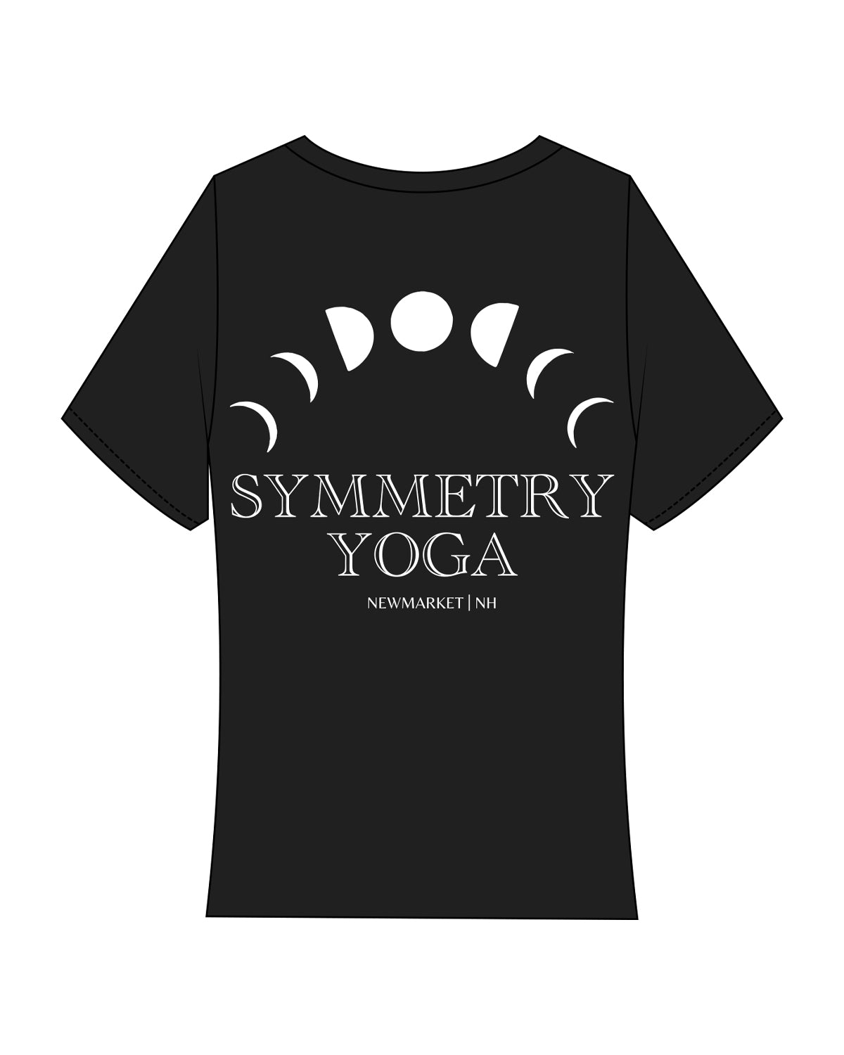 The Baby Tee - Black - Symmetry Yoga - Front Left & Back Center Stacked - White