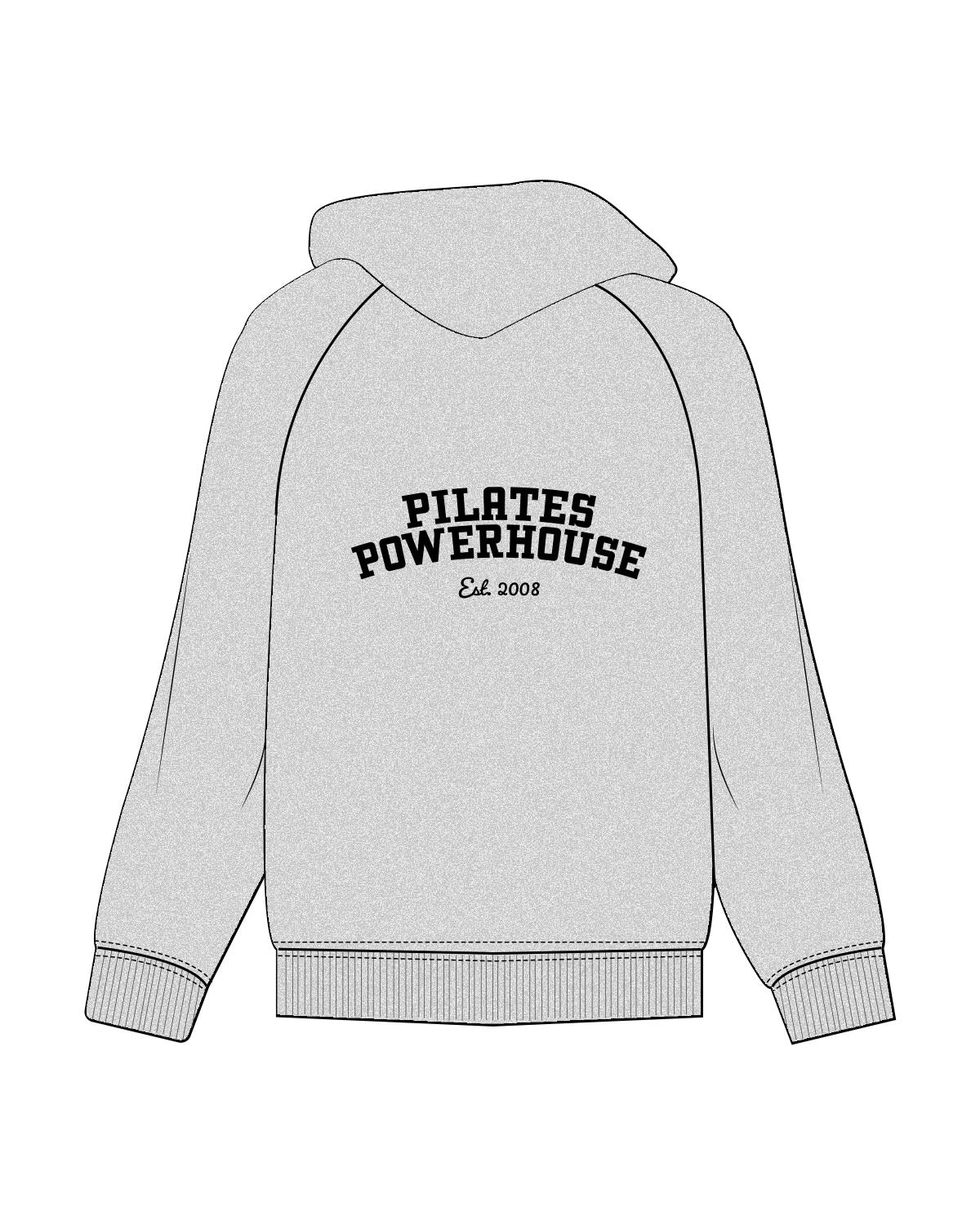 The Recycled Unisex Zip Hoodie - Heather - Pilates Powerhouse - Left Chest & Back Arc Stacked - Printed - Black