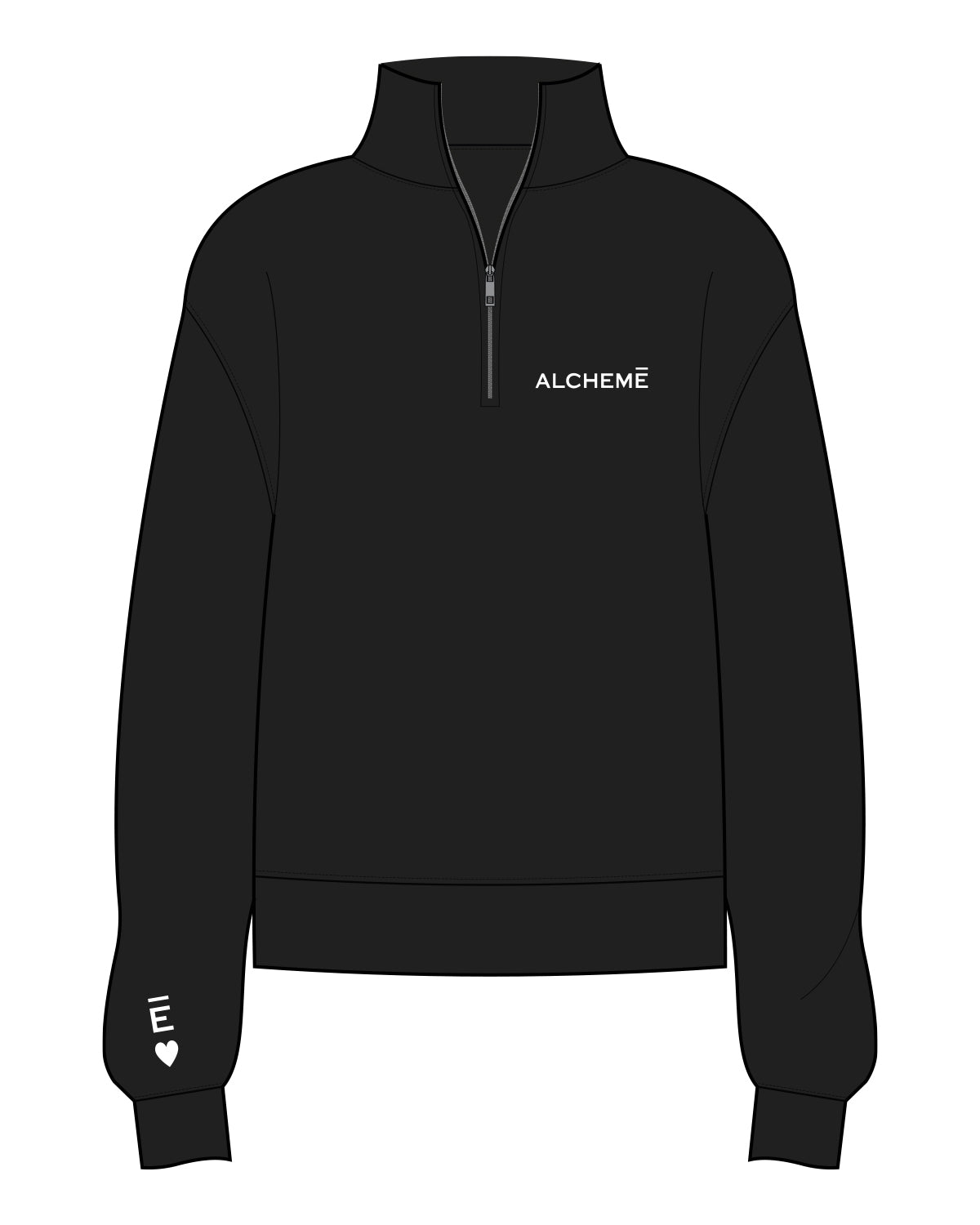 The Mens 1/4 Zip - Black - ALCHEME - Left Chest & Right Arm Sleeve E - Embroidered Chest - Printed Sleeve - Whiite