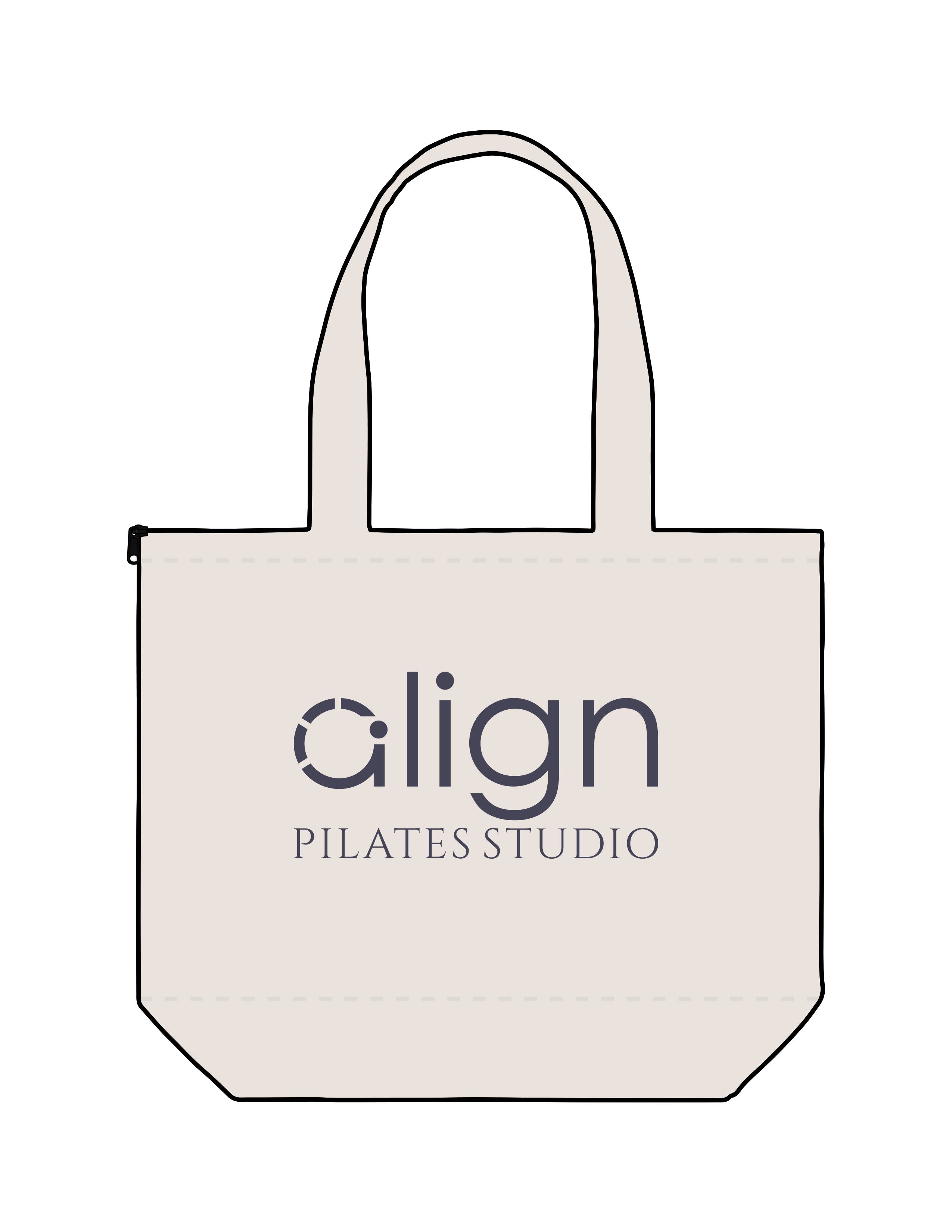 The Zipper Tote Bag - Natural - Align Pilates Studio - Center Body Stacked - Printed - Midnight