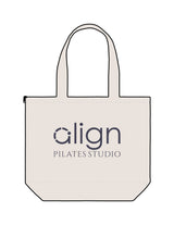 The Zipper Tote Bag - Natural - Align Pilates Studio - Center Body Stacked - Printed - Midnight