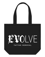 The Tote Bag - Black - EVOLVE TATTOO - Front Center Stacked - White