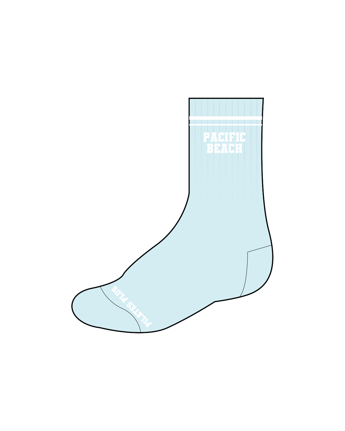 The Crew Grip Sock - Light Blue - Pilates Plus PB Crew - White Logo & Bands