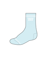 The Crew Grip Sock - Light Blue - Pilates Plus PB Crew - White Logo & Bands