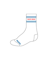 The Crew Grip Sock - White - Pilates Plus PB - 4th July - Blue / Red Logo & Bands