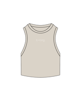 The Ribbed Crop Tank - Bone - B Long Pilates - White Embroidered