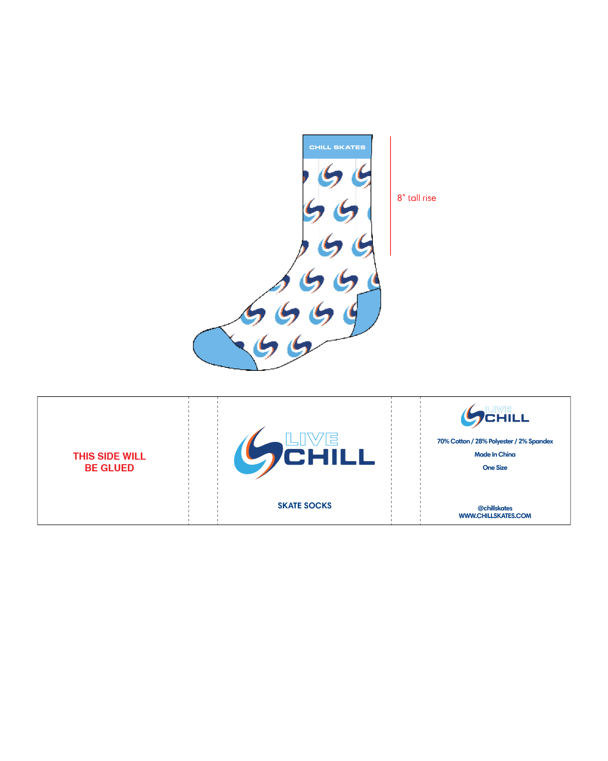 The Crew Sock - White - Live Chill - Full Color / Blue