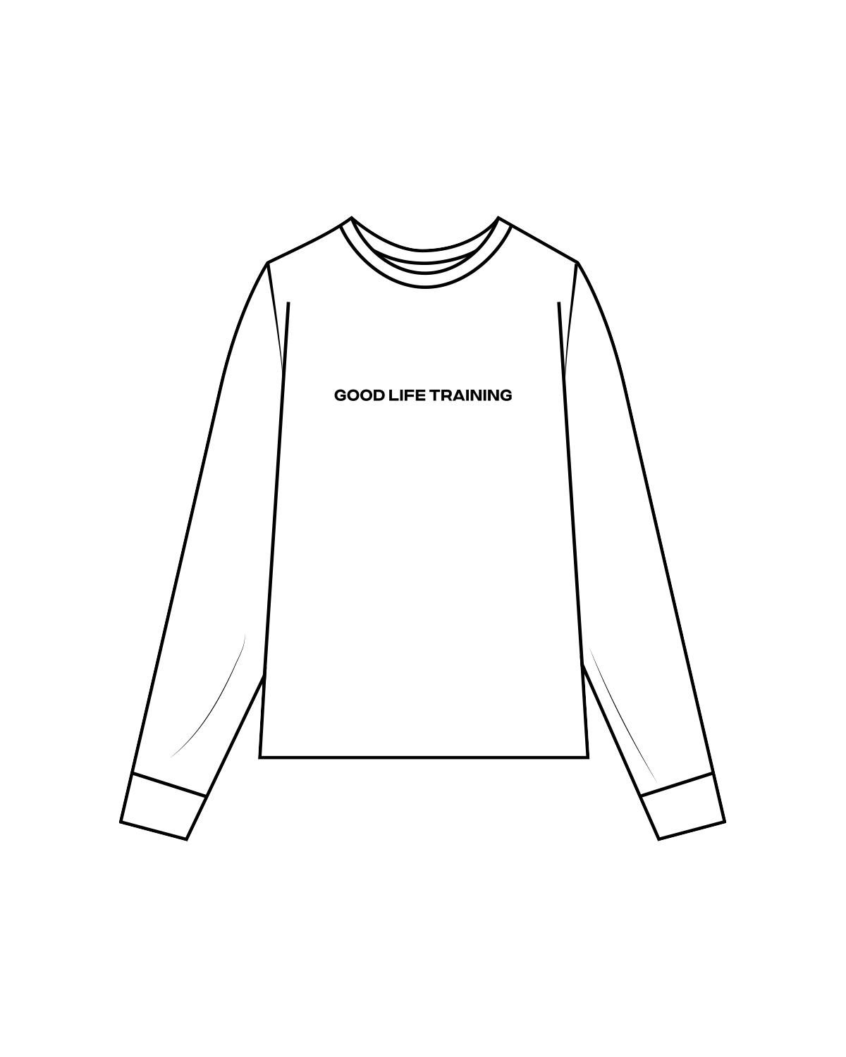 The Mens Long Sleeve - White - Good Life Training - Center Chest / Back - Black