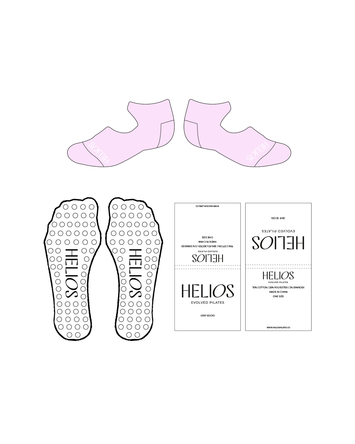 The Ballet Grip Sock - Pink - Helios - White Logos / Transparent Grip