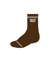 The Crew Grip Sock - Brown - Pilates Plus PB Crew - White Logo & Bands