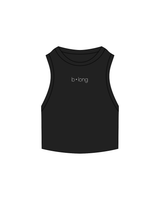The Ribbed Crop Tank - Black - B Long Pilates - White Embroidered
