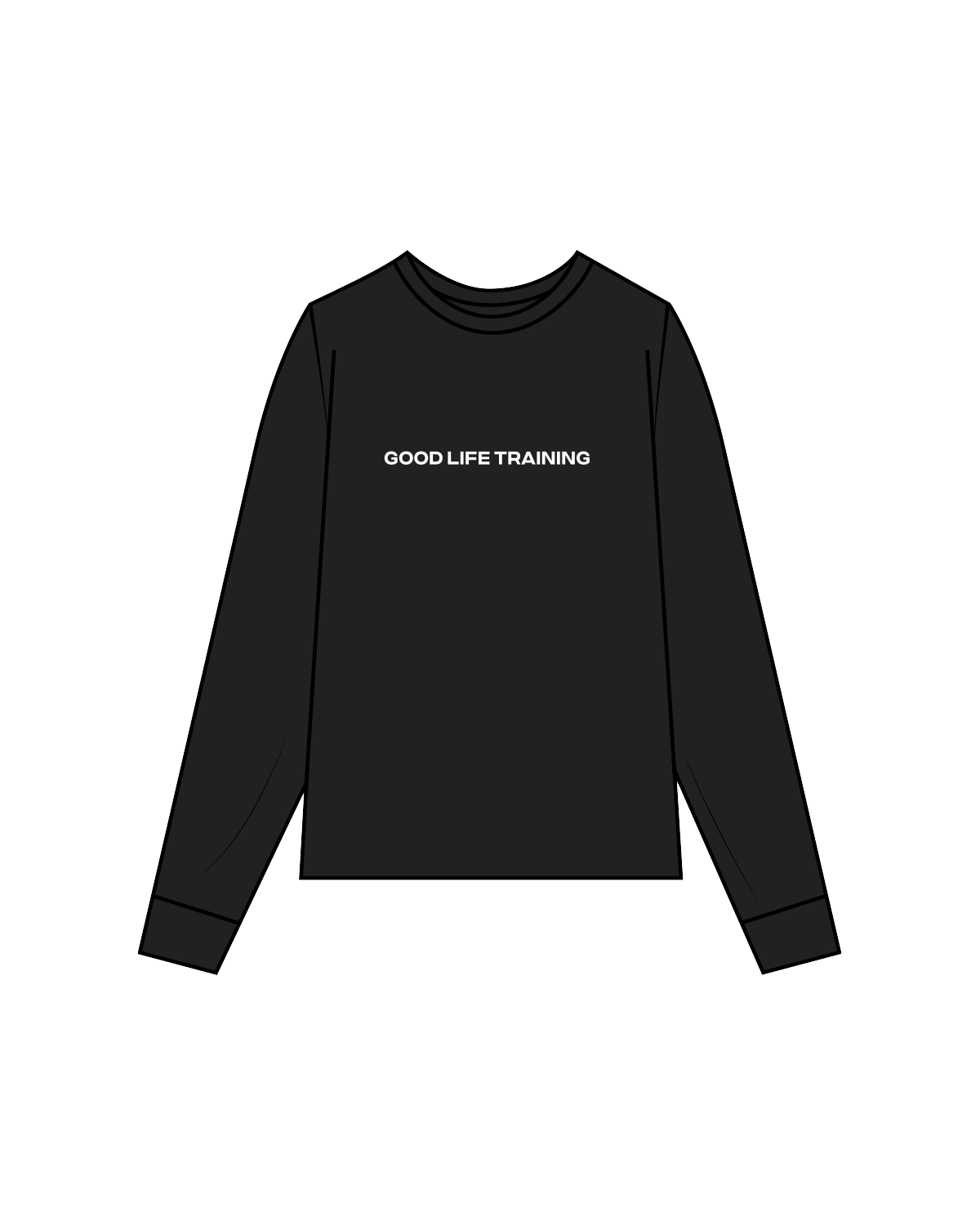 The Mens Long Sleeve - Black - Good Life Training - Center Chest / Back - White
