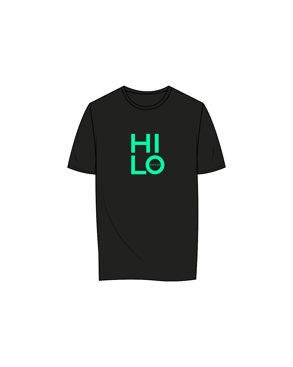 The Womens Tee - Black - HiLo House - Front / Back - Neon Green
