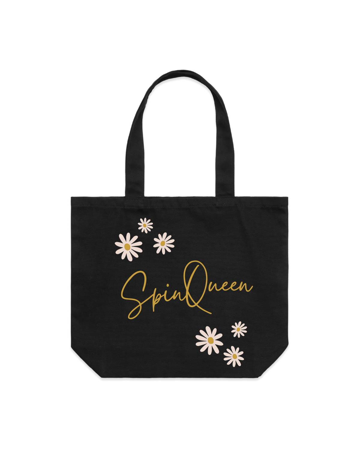 The Tote Bag - Black - Spin Queen - Full Color Logos