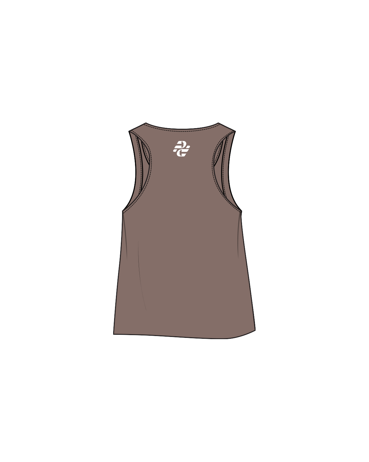 The Crop Tank - Cacao - Pro Physique - Main Logo Left Chest / Symbol Back Neckline - White
