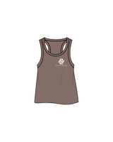 The Crop Tank - Cacao - Pro Physique - Main Logo Left Chest / Symbol Back Neckline - White