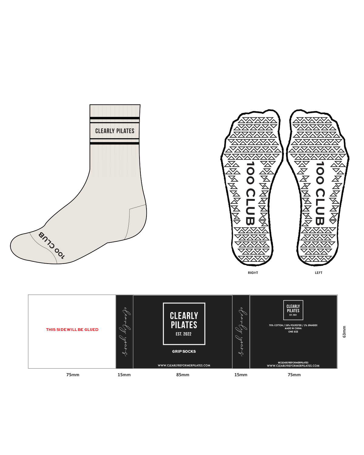 The Crew Grip Sock - Clearly Pilates - 100 Club - Off White / Black
