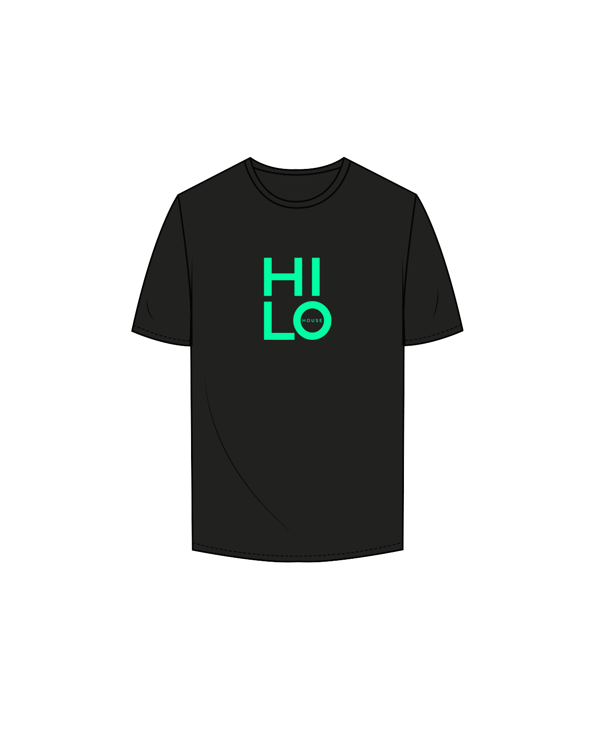 The Mens Tee - Black - HiLo House - Front / Back - Neon Green