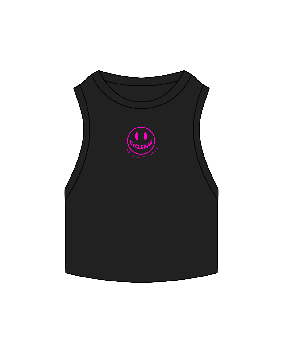 The Ribbed Crop Tank - Black - Cyclebar - Center Chest Embroidered - Hot Pink