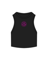 The Ribbed Crop Tank - Black - Cyclebar - Center Chest Embroidered - Hot Pink
