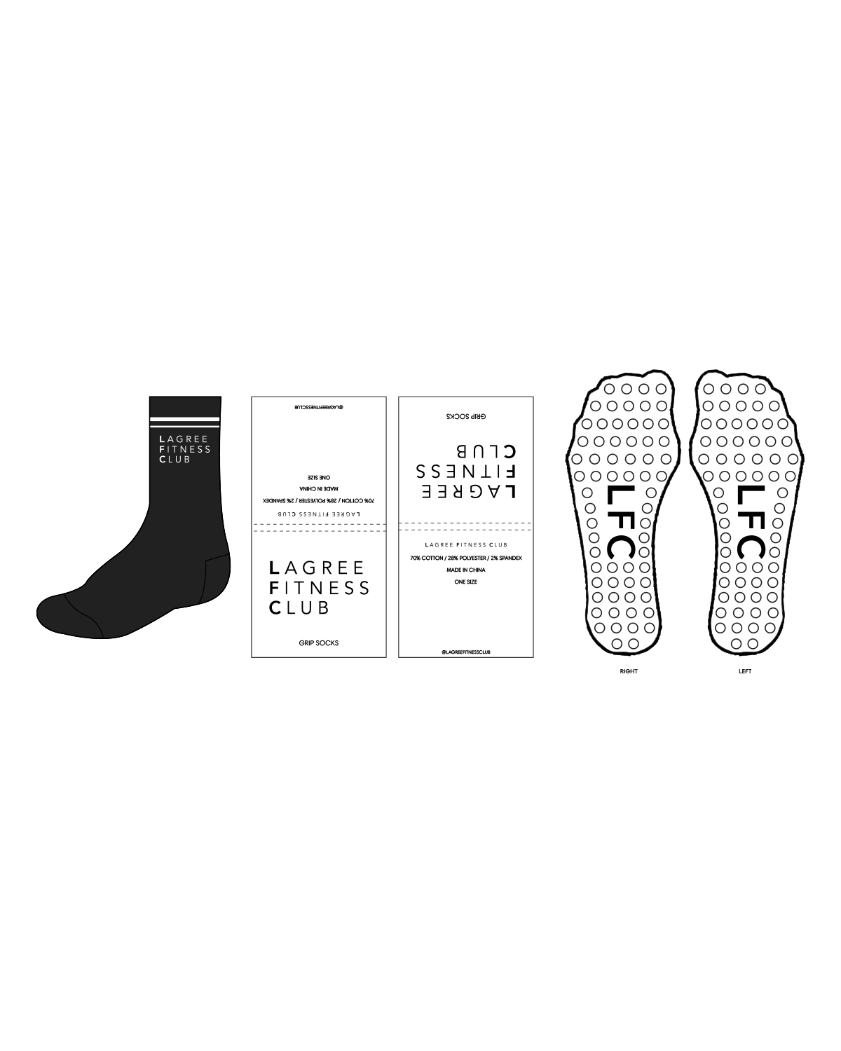 The Crew Grip Sock - Lagree Fitness Club - LFC Main Logo -  Black / White