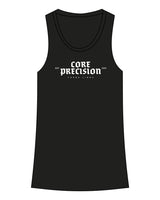 The Recycled Womens Tank - Black - Core Precision - Center Chest Stacked - Printed - White