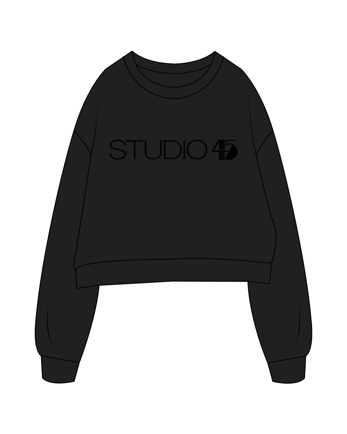 The Oversized Crop - Black - Studio 45 - Center Chest - Tone on Tone