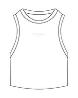 The Ribbed Crop Tank - White - Pilates Leucadia - Center Chest - Embroidered - Light Gray