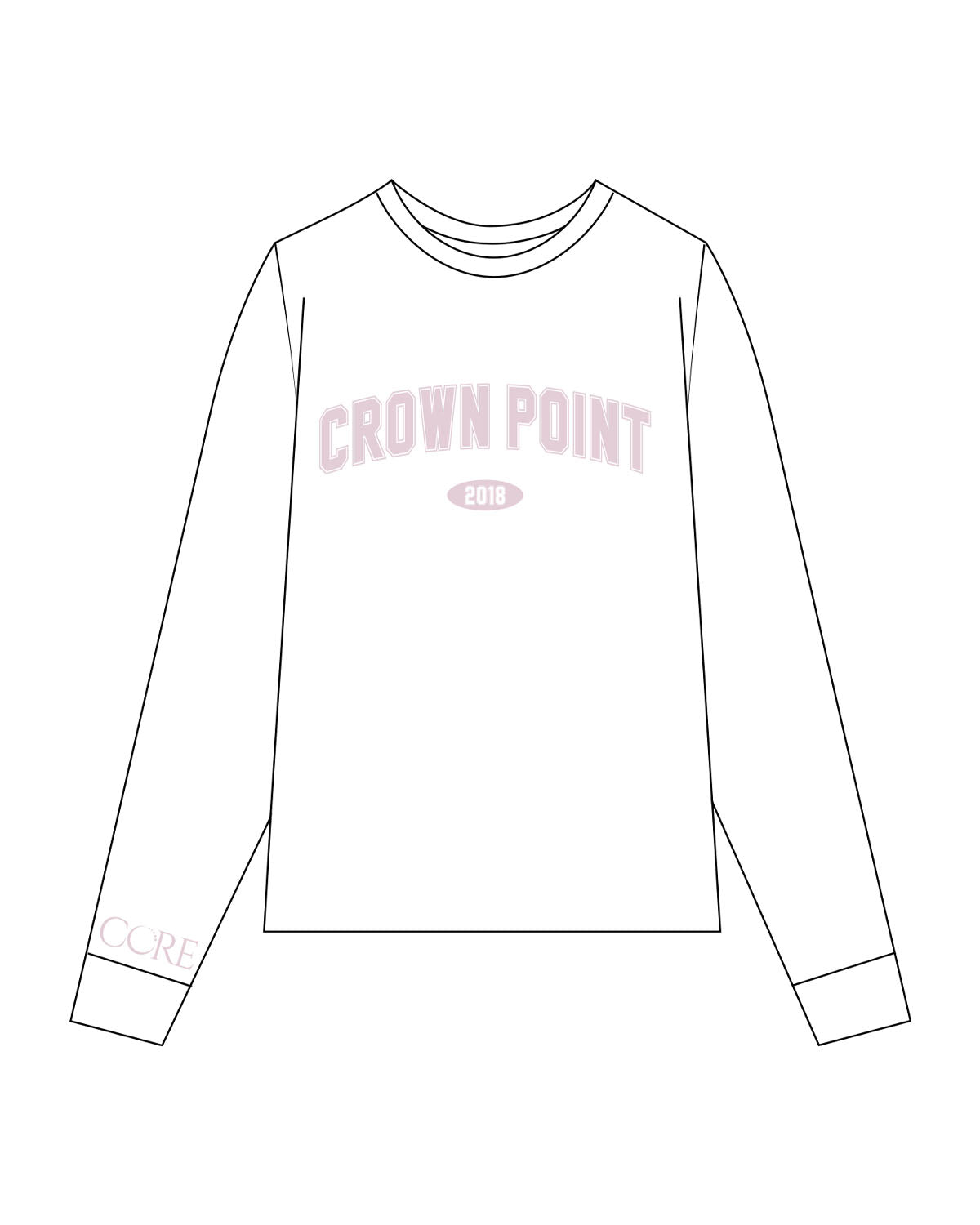 The Womens Long Sleeve - White - Core Crown Point - Chest- Printed - Pink