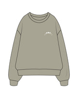 The Womens Heavyweight Crewneck - Eucalyptus - Symmetry Yoga - Left Chest & Back Center Stacked - White
