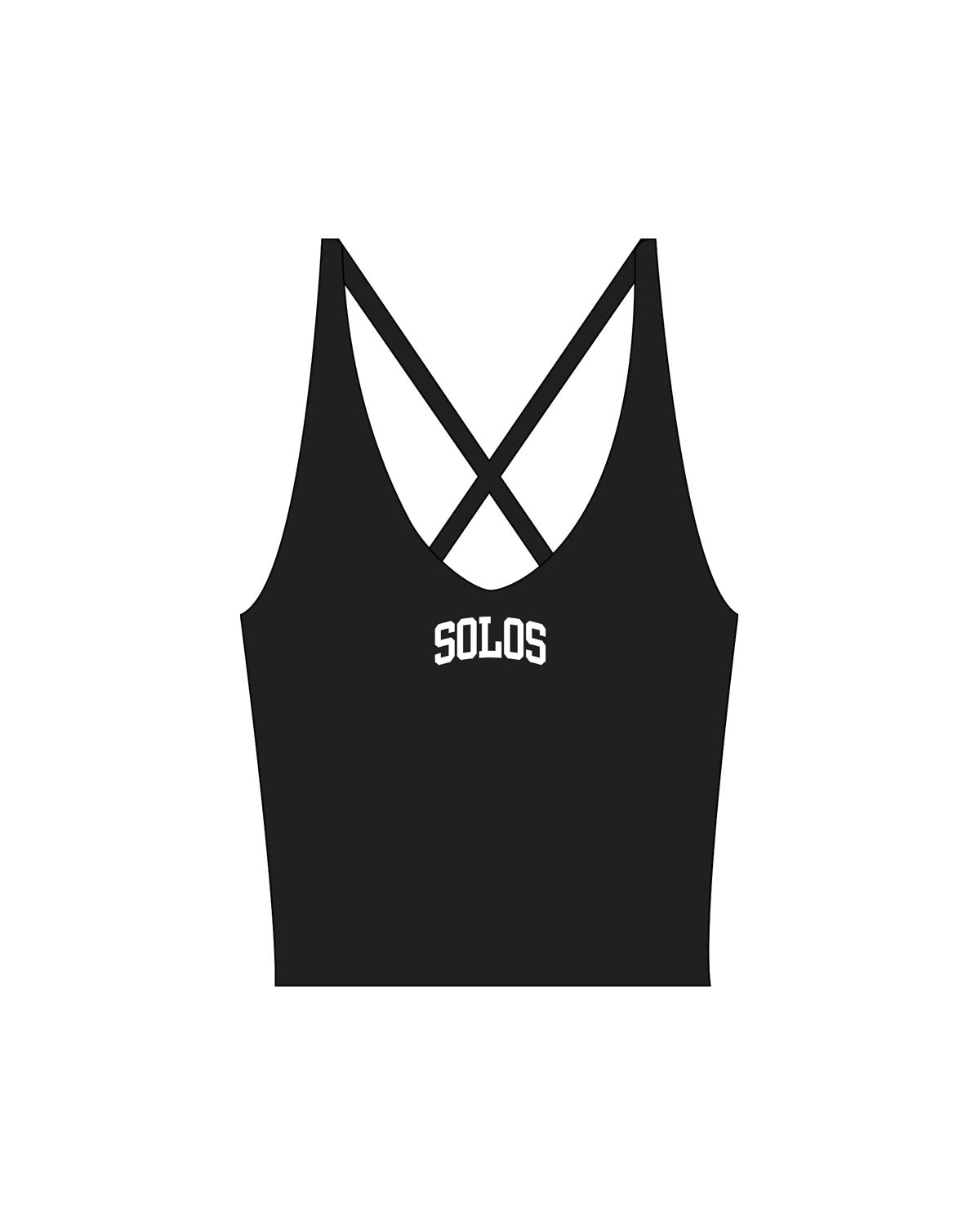 The Sporty Strappy Tank - Black - Solos Pilates - Center Chest - Printed - White