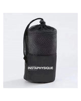 The Gym Towel - Black - Instaphysiques - Bottm Right Corner Stacked - Embroidered - White - THE GYM TOWEL BAG - Black - Center Body - Printed White