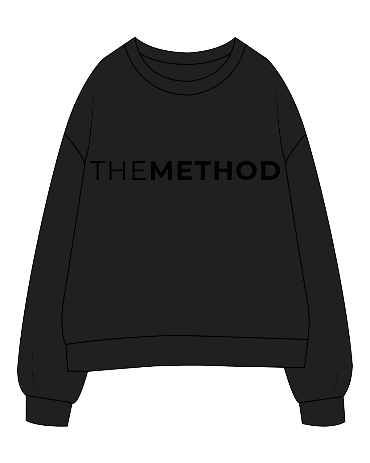 The Womens Crewneck - Black - Method Pilates - Center Full Chest - Tone on Tone