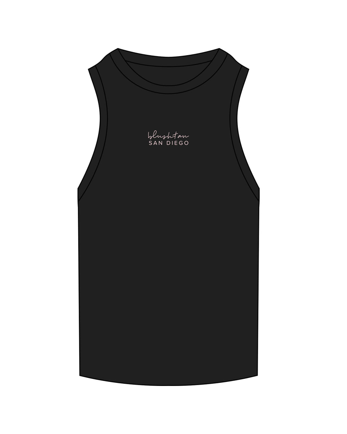 The Ribbed Full Length Tank - Black - Blush Tan - Center Chest Stacked - Embroidered - Pink