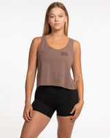 The Crop Tank - Cacao - Megabarre - Left Chest Stacked & Center Back Stacked - Tone on Tone