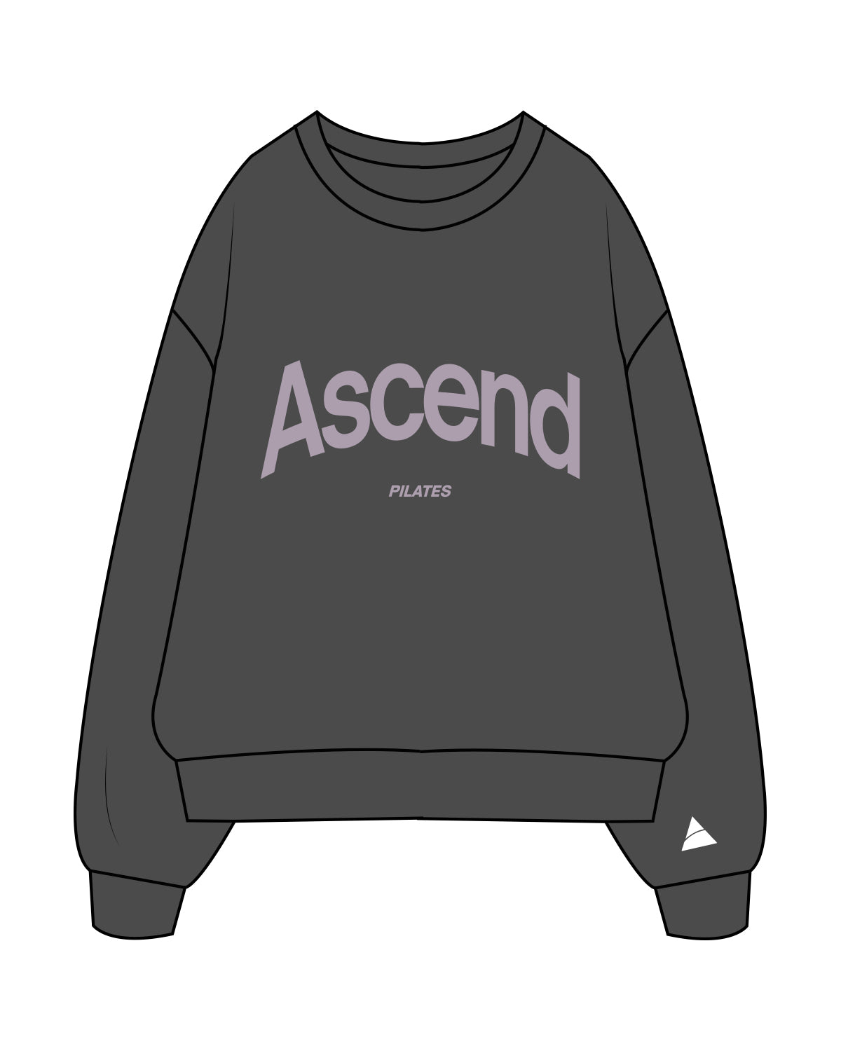 The Womens Crewneck - Washed Black - Ascend Pilates - Center Chest, Left Sleeve & Center Back Stacked - Full Color